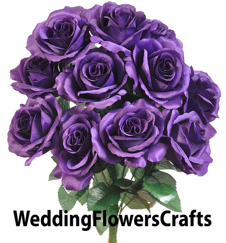 12 Faux 4″ Open Roses Bouquet Silk Flowers Wedding Centerpiece Decor Artificial