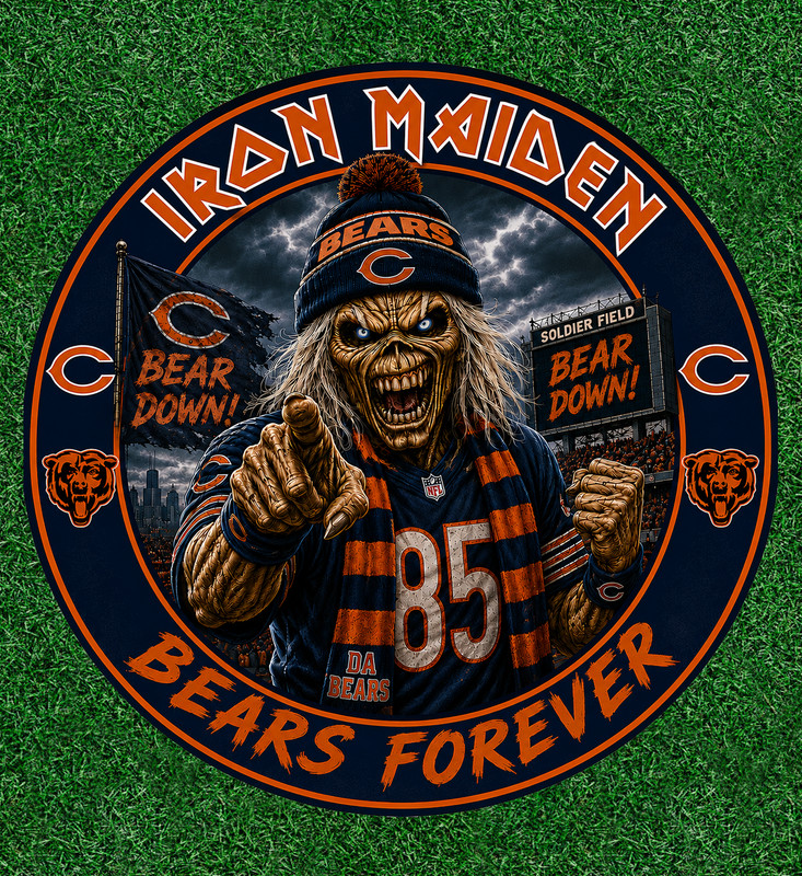 Iron Maiden’s Eddie is a Bears fan waterproof vinyl sticker decal – many sizes