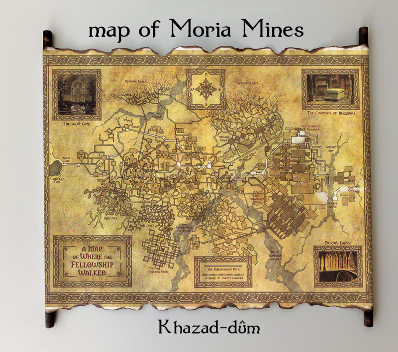 Mines of Moria Map on Handmade Scroll, Middle Earth, Durin Halls, LOTR Gift