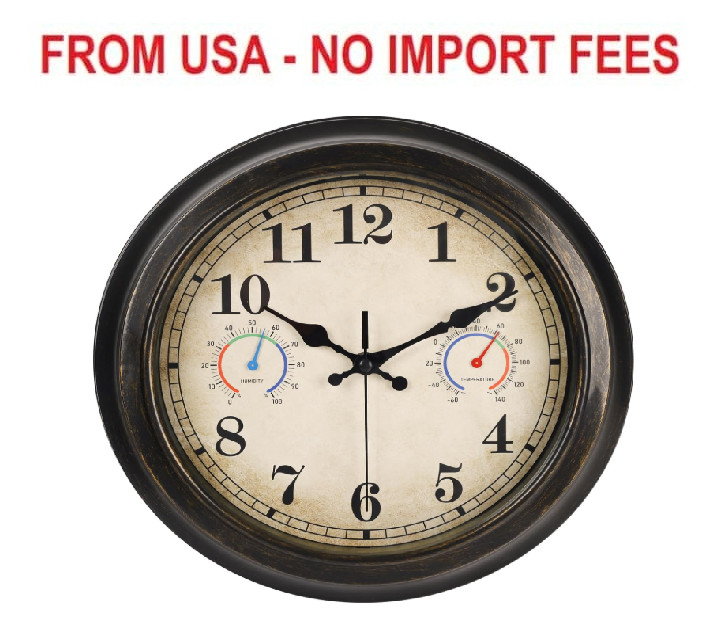 12 Inch Outdoor Clock with Thermometer and Hygrometer Combo, Waterproof Indoor O