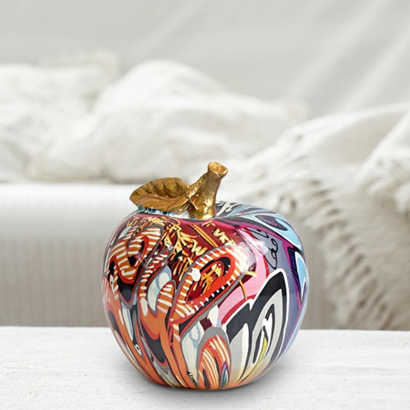 Graffiti Apple Figurine Statue Desktop Ornament Hand Painted Nordic Apple Figure