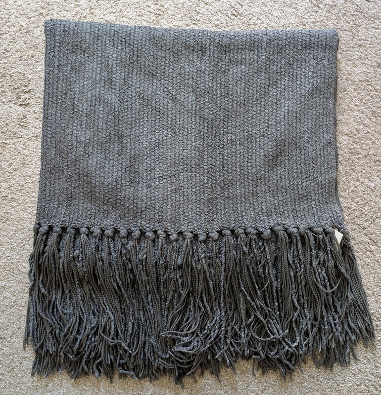 Textillery Weavers throw blanket textured chenille fringe Rose green gray 42×83