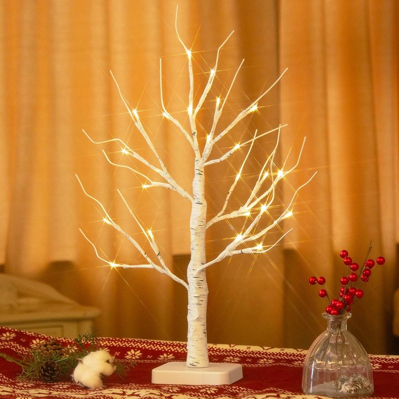 22″ Lighted Birch Tree, 24 LED Warm White Christmas Tree Decorations, Fairy