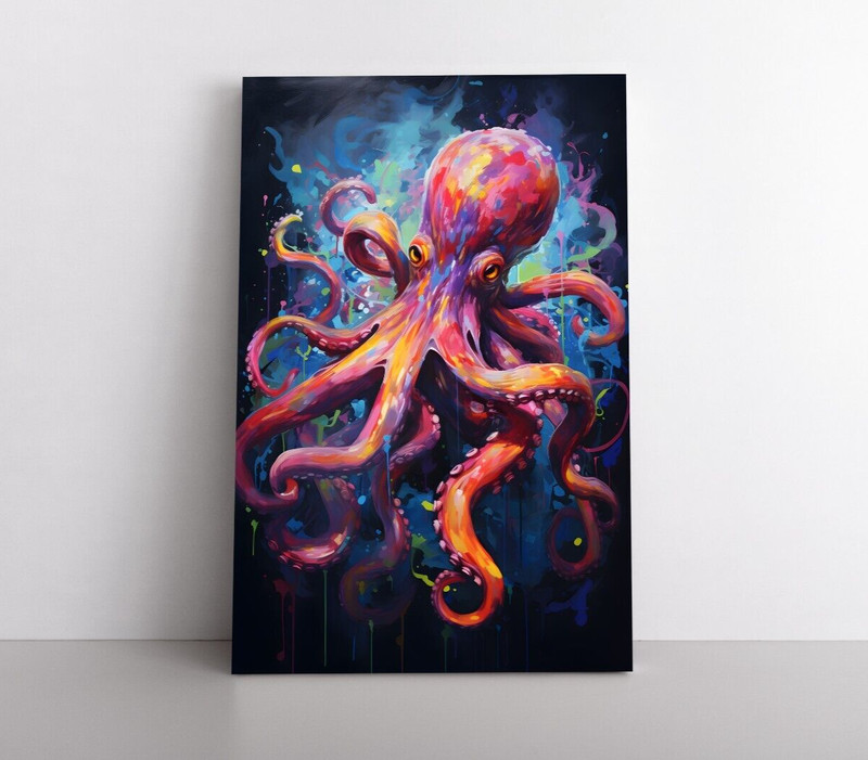 Colorful Octopus Oil Painting Print Framed Canvas Ocean Life Wall Art Decor Sea
