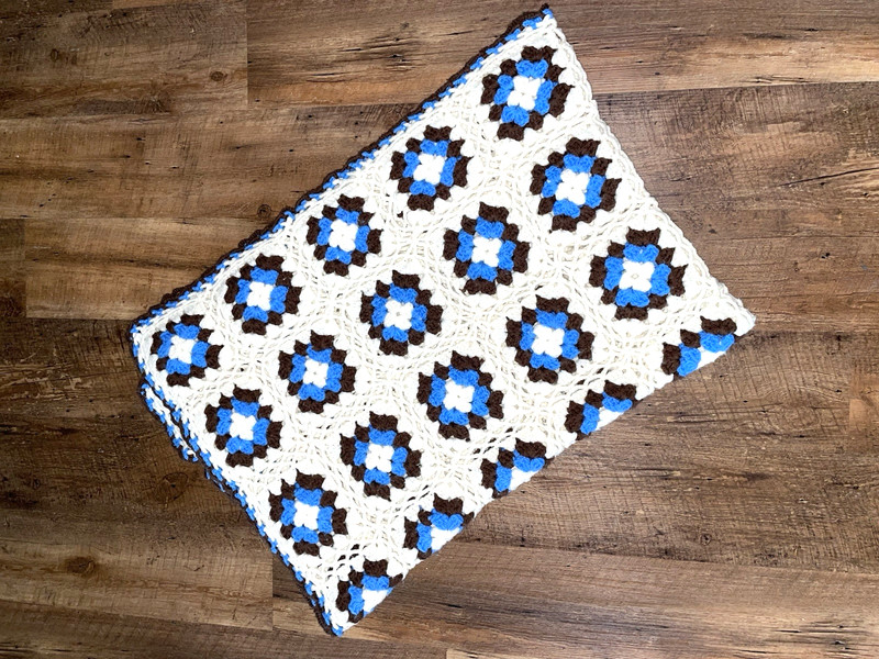 Vintage Original Style Hand Crocheted Granny Square Afghan 55” X 39”