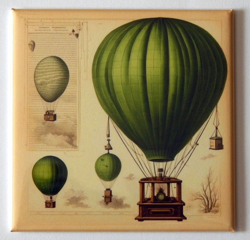 Green Hot Air Balloon FRIDGE MAGNET “style C”