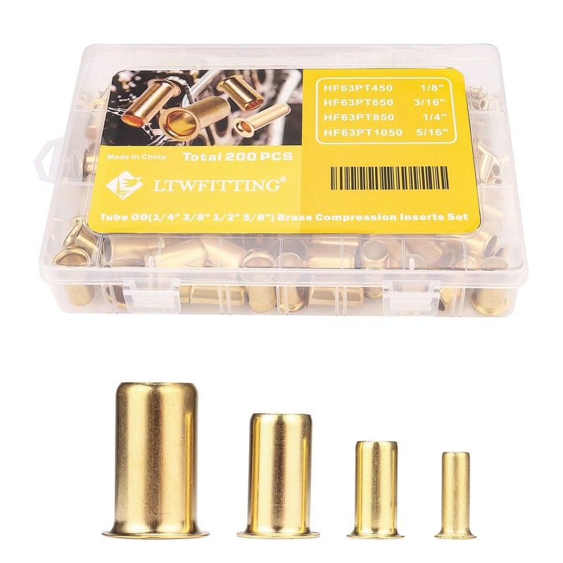 LTWFITTING Assortment Kit 1/4 3/8 1/2 5/8 Inch OD Compression Inserts, Brass ...
