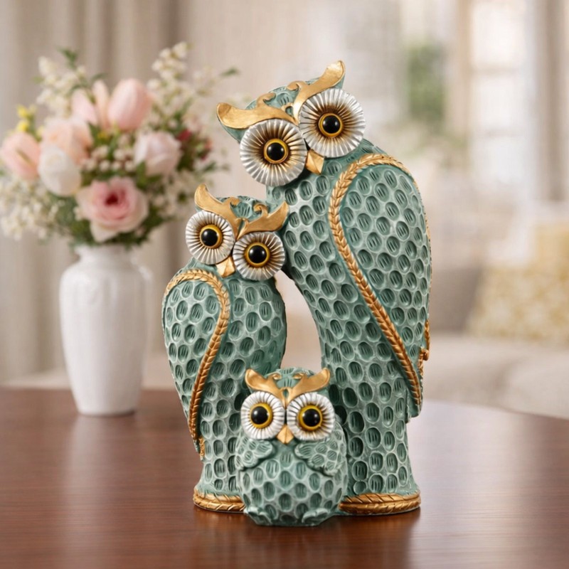 Resin Owl Decor Suitable for Living Room, Bookshelf, TV Stand Elegant Owl Family
