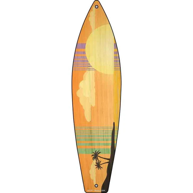 Tropical Sunset Metal Surfboard Sign 23″x6″ Plaque Home Door Garage Wall