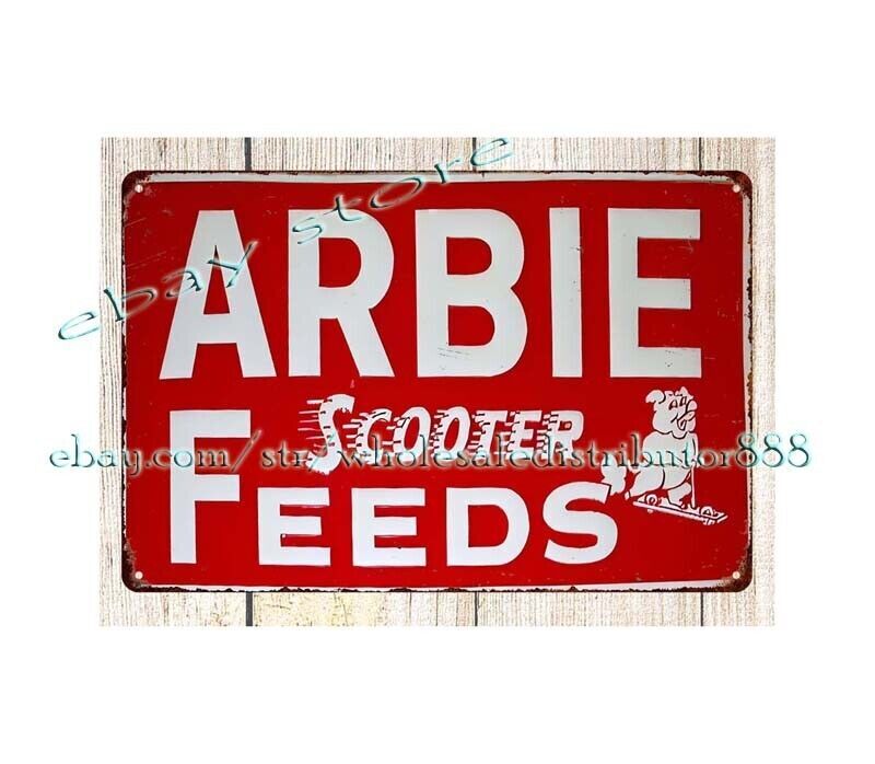 Arbie Scooter Feeds PIG farm barn agriculture metal tin sign outdoor metal wall