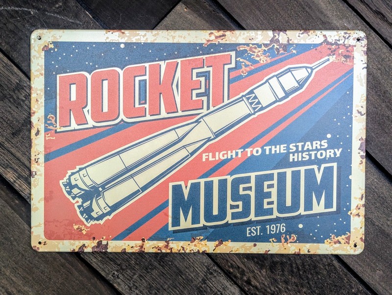 Rocket Flight to the Stars History Museum Sign – Vintage Space Decor – 12 x 8 in