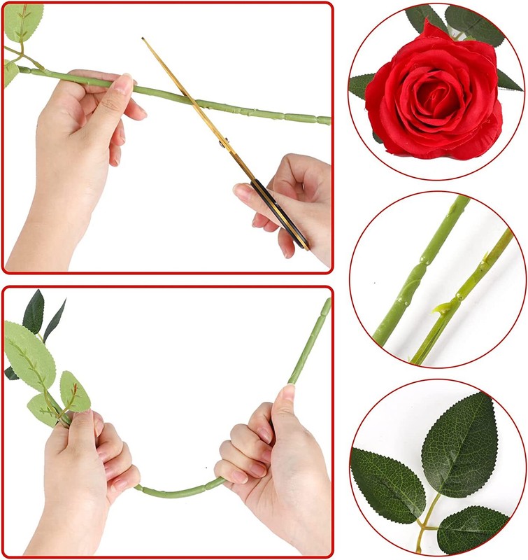 20PCS Red Silk Rose Artificial Flower Proposal Bouquet Home Decor Party Gift USA gallery