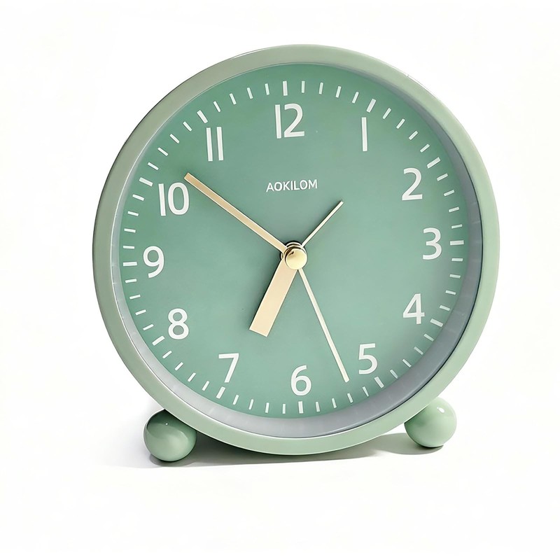 Mint Green Small Silent Non Ticking Analog Alarm Desk Clock Night Light