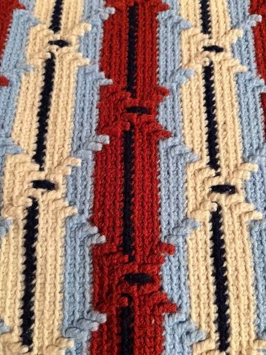 HAND CROCHETED LARGE RED-WHITE-BLUE AFGHAN BLANKET/THROW-NATIVE AMERICAN DESIGN! gallery