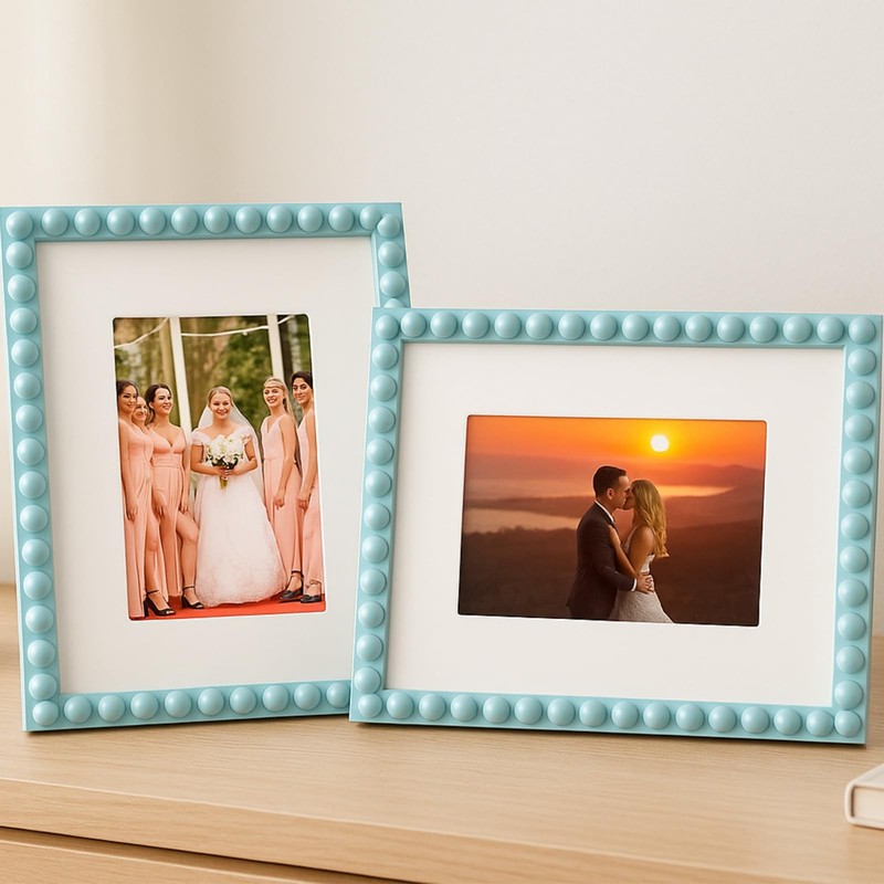 8 x 10 Wooden Beaded Picture Frame Set of 2 Boho Photo Frame with Mat for 5 x... gallery