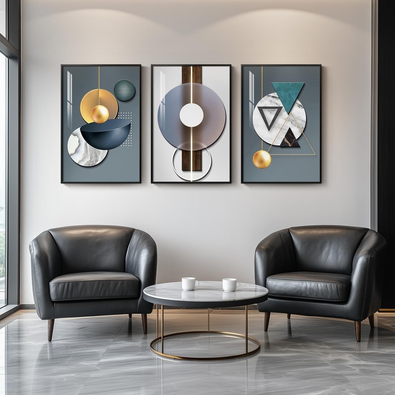 Large Framed Modern Abstract 3-Piece Wall Art Set in Blue-Green, 30x60 In gallery
