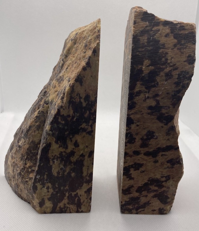 Natural Stone Bookends Polished Rough Edge Leopard Spotted 6.75-7” Tall Pair