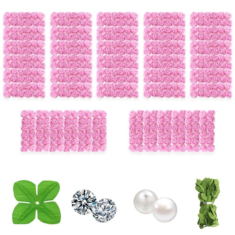500 Pcs 0.6 Inch Mini Artificial Flowers Head Bulk 5 in 1 Faux Foam Roses