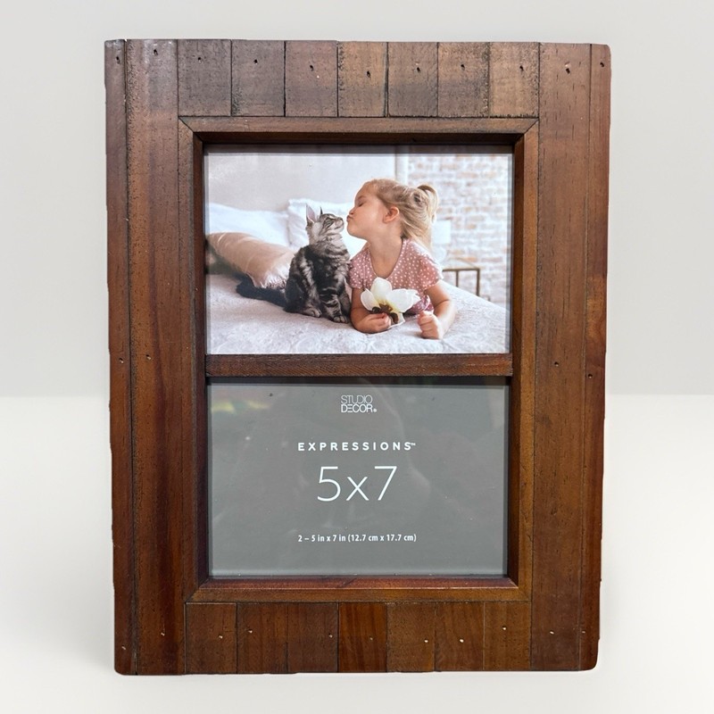 Expressions 2 Opening 5″ x 7″ Salvage 10×13 Wood Frame Studio Decor Cabin Rustic