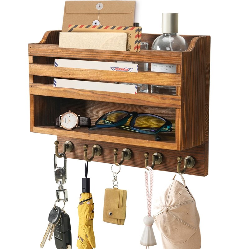 Mail and Key Organizer for Wall – Key Holder Wall Mount with Storage Box and ...