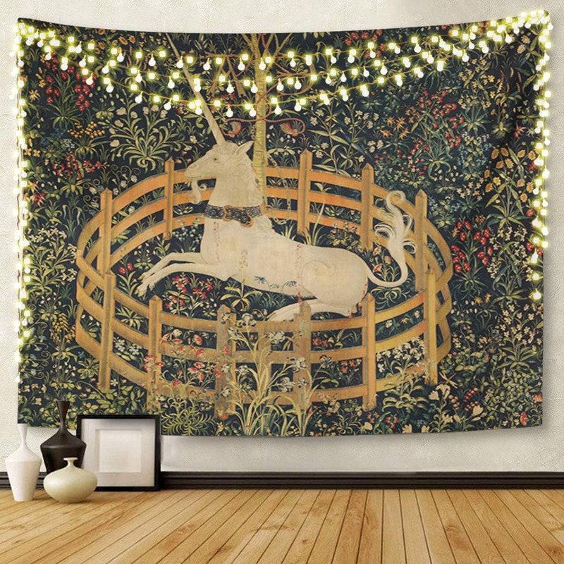 Tapestry Artwork Wall Hanging Medieval Vintage Hunting Unicorn Captivity 60X80 I