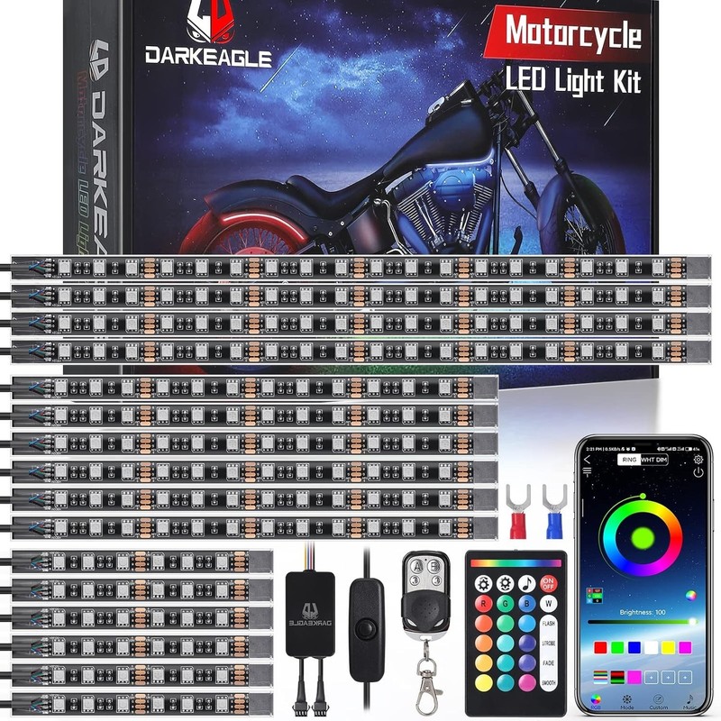16PCS Motorcycle RGB LED Light Kits with Brake Turn Signal, Underglow Lights..