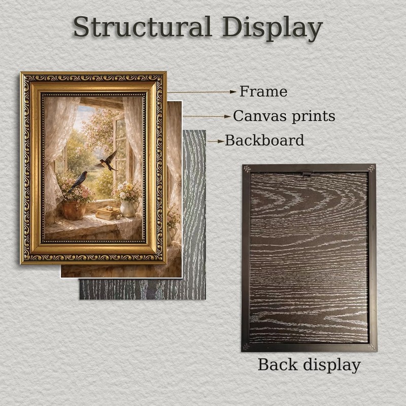 Gold Framed Wall Art Vintage Swallow Canvas Wall Art Birds Window View Print ... gallery