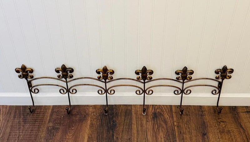 Large Vintage Fleur de Lis Wall Hook Rack | French Country Wall Decor
