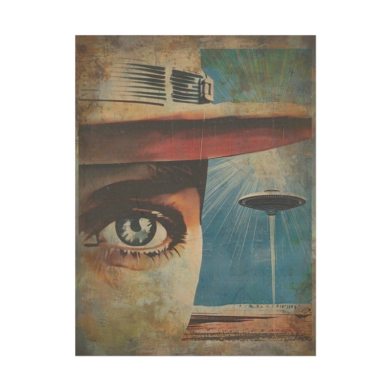 UFO ALIEN COWBOY Wall Art, Sci-fi Western Desert UAP Poster, Old West Duel Decor