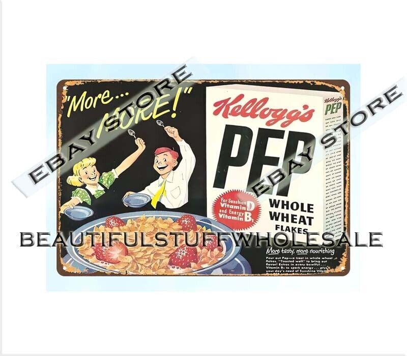 1940s kellogg’s PEP whole wheat flakes cereal metal tin sign outdoor signs
