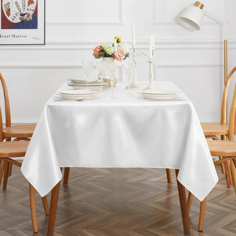 4 Pack White Satin Tablecloth, 58 x 102 Inches Polyester Tablecloth Rectangul... gallery