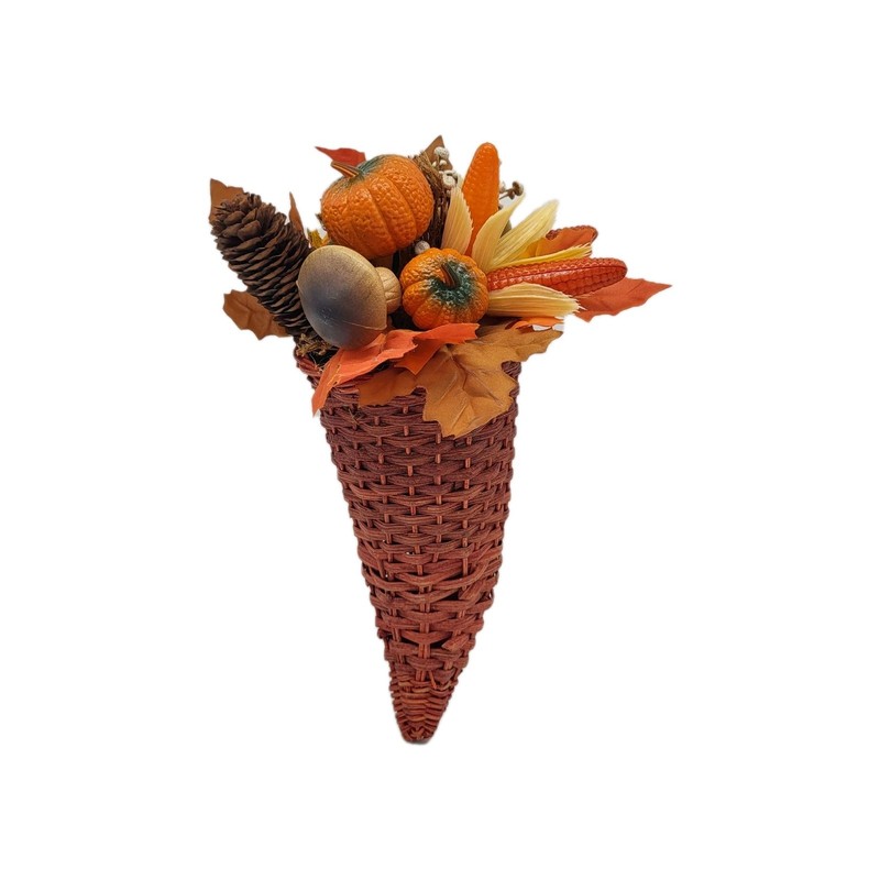 Thanksgiving Fall Autumn Cornucopia Basket Horn of Plenty Mushrooms Pumpkin