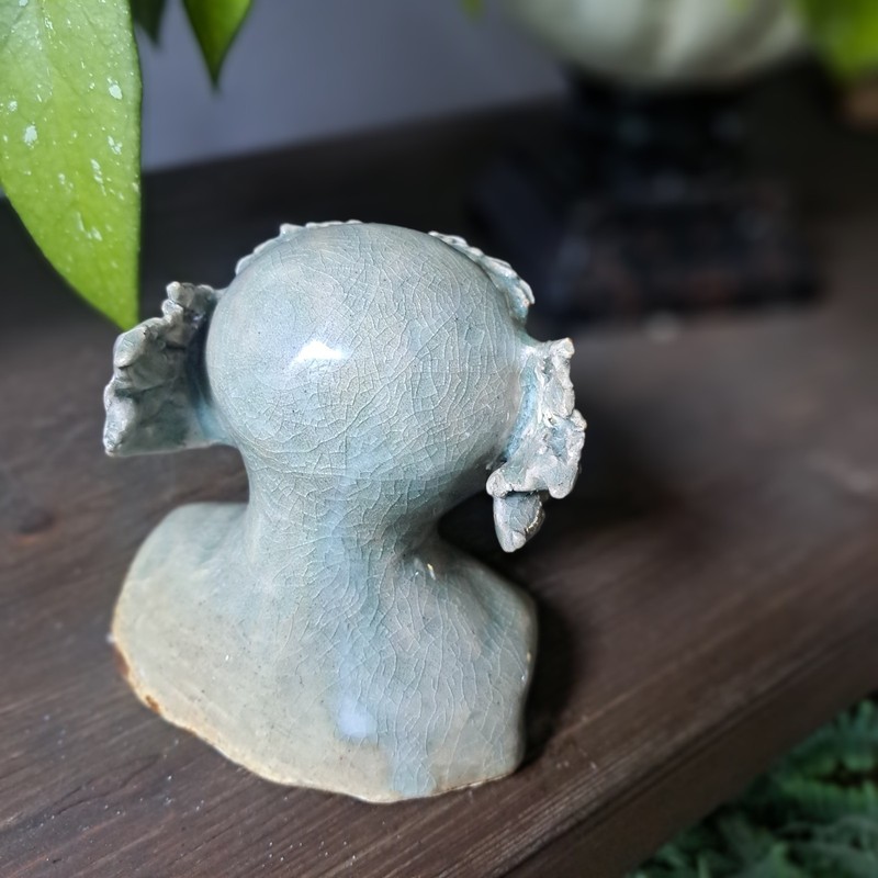 Green Alien Bust Studio Pottery Handmade Clay Figurine Statue Sculpture 4"x4" gallery