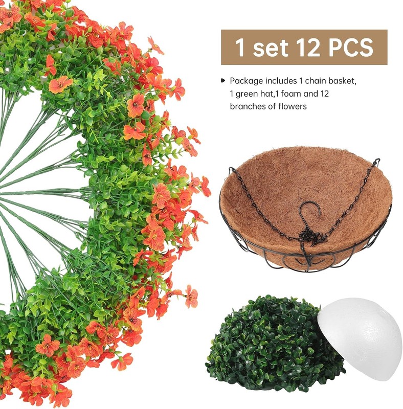 Artificial Fake Hanging Plants Flowers Basket Outdoors Summer Autumn Decor, gallery