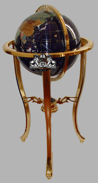 36″ Tall Blue Lapis Gemstone World Globe with Tripod Gold Floor Stand w 50ST