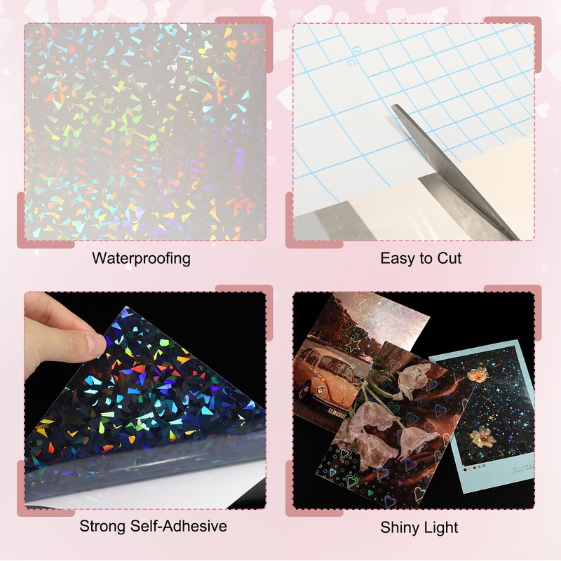 12 Sheets 8.3"x11.7" Holographic Sticker A4 Self-Adhesive Film(Glass Sparkle) gallery