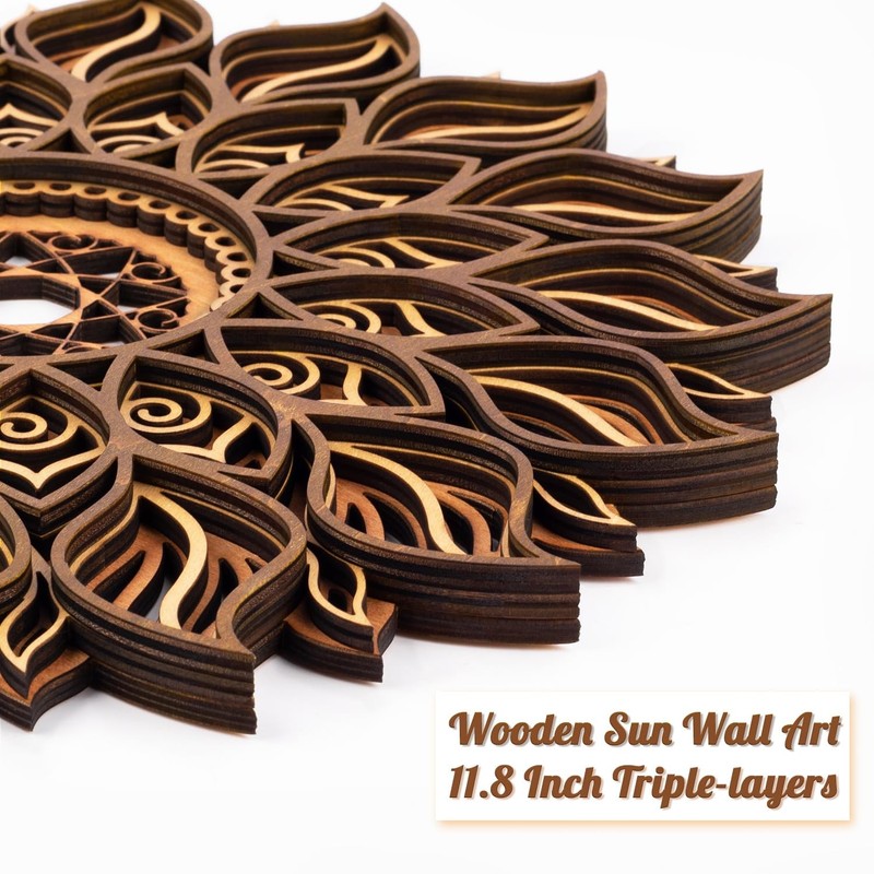 11.8 Inch Sun Wall Decor, Wooden Mandala Wall Art, Hollowed-out Sun Hanging S... gallery