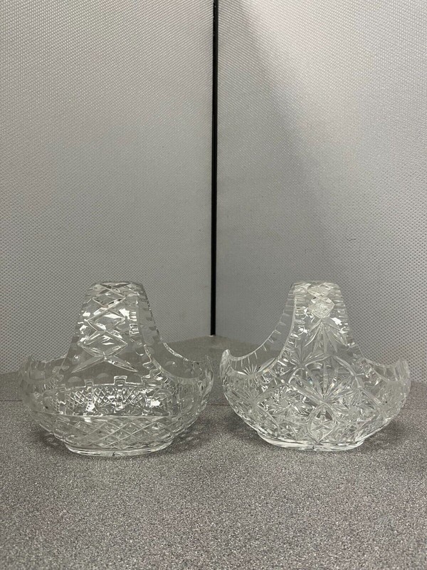Set of Two Glass Decorative Baskets with Engraved Patterns – 3/8″ thick Glass