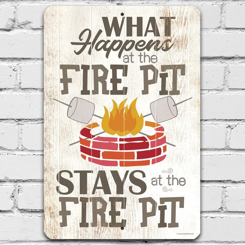 What Happens at the Firepit Metal Sign Funny Patio BBQ Grill Wall Decor