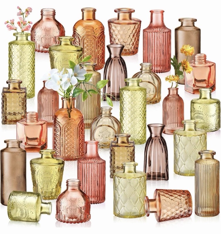 Colored Glass Bud Vase 2 Sets of 15 for total 30 Small Vintage Style Flower Vase