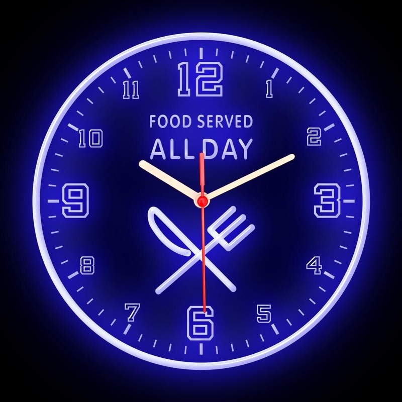Food Served All Day Restaurant Market Shop Colorful Flexible Neon Clock 10″
