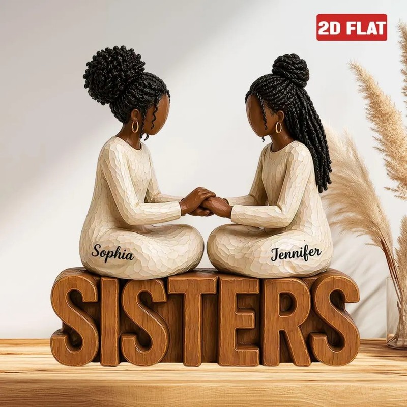 Personalized Black Besties Wooden Block, African American Sisters Plaque 2D FLAT gallery
