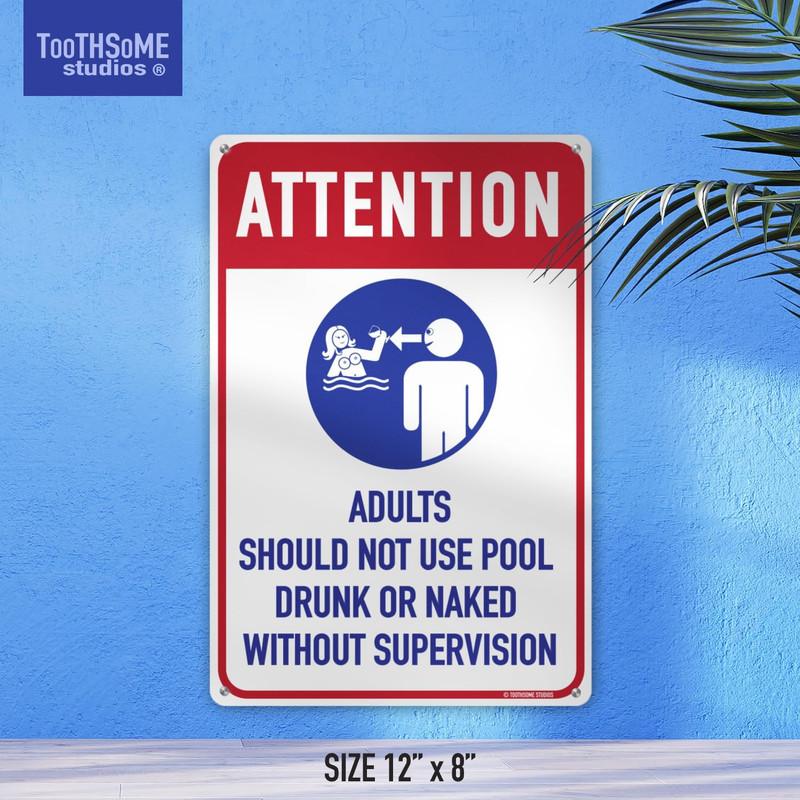 Adults Should Not Use Pool Drunk or Naked without Supervision 12" X 8" Funny Tin gallery