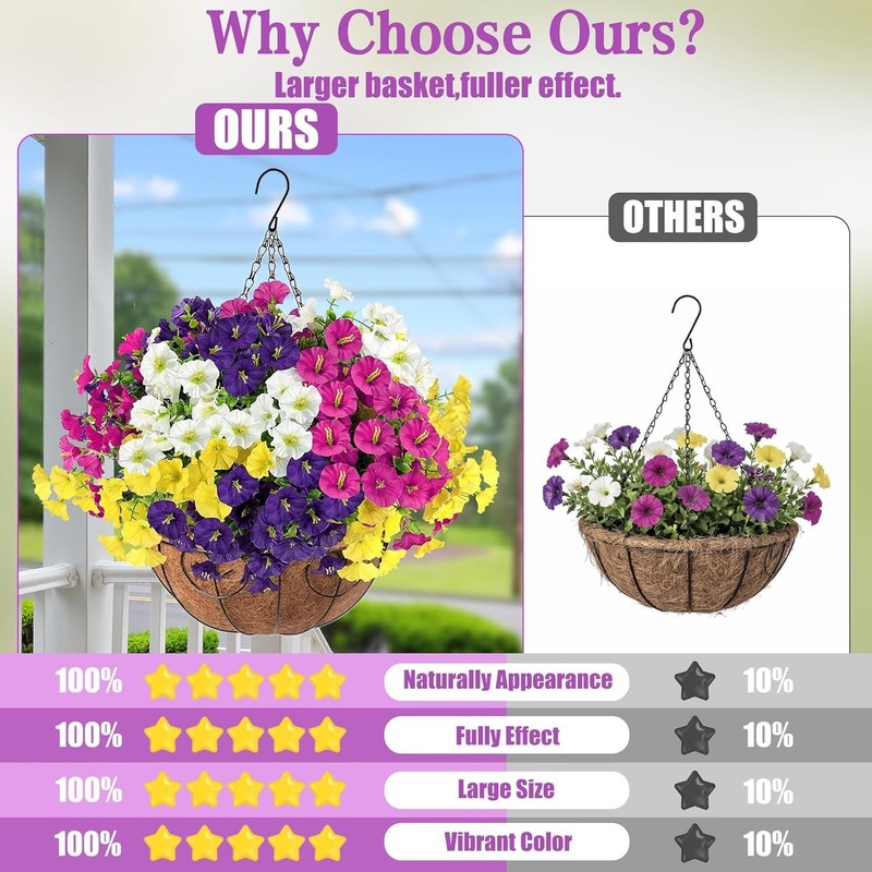 12 Count Artificial Flowers with Basket for Spring Summer Outdoor Decor gallery