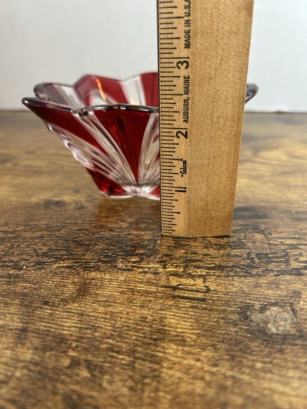 Vintage Soga Hand Cut Ruby Red Crystal Glass Trinket Candy Dish Bowl Japan Rare gallery