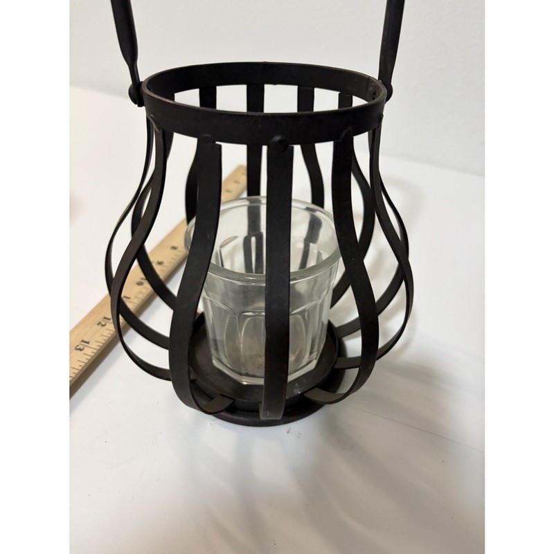 Rustic black metal candle lantern with glass votive holder gallery