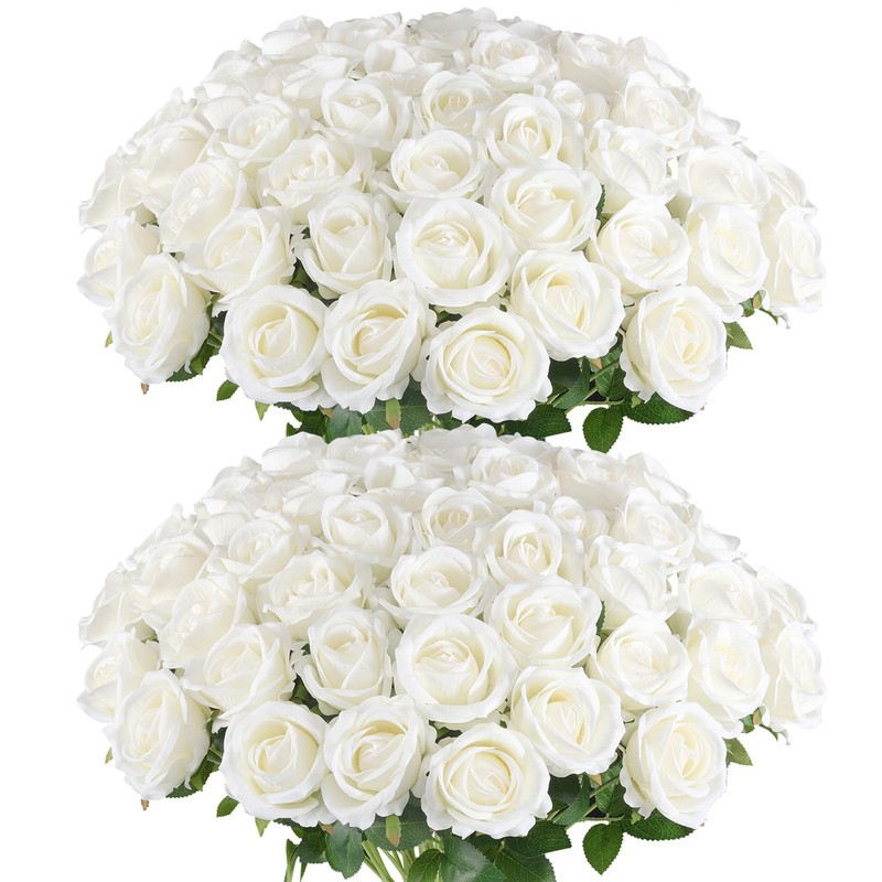 Artificial Roses 50 Pcs, Fake Velvet Silk Roses, Arrangements Home Decor, White