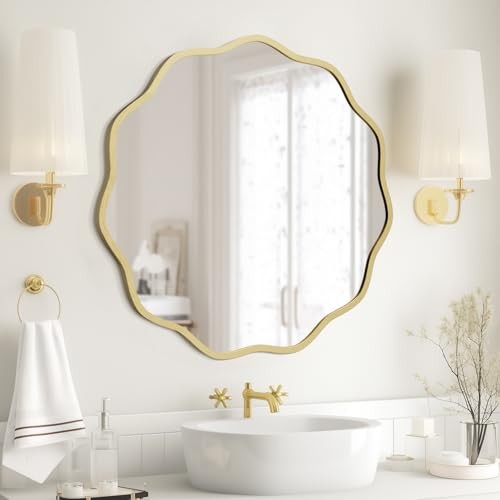 Round Wavy Mirror for Wall Decorative 24 inch, Modern Round 24"L x 24"W Gold gallery