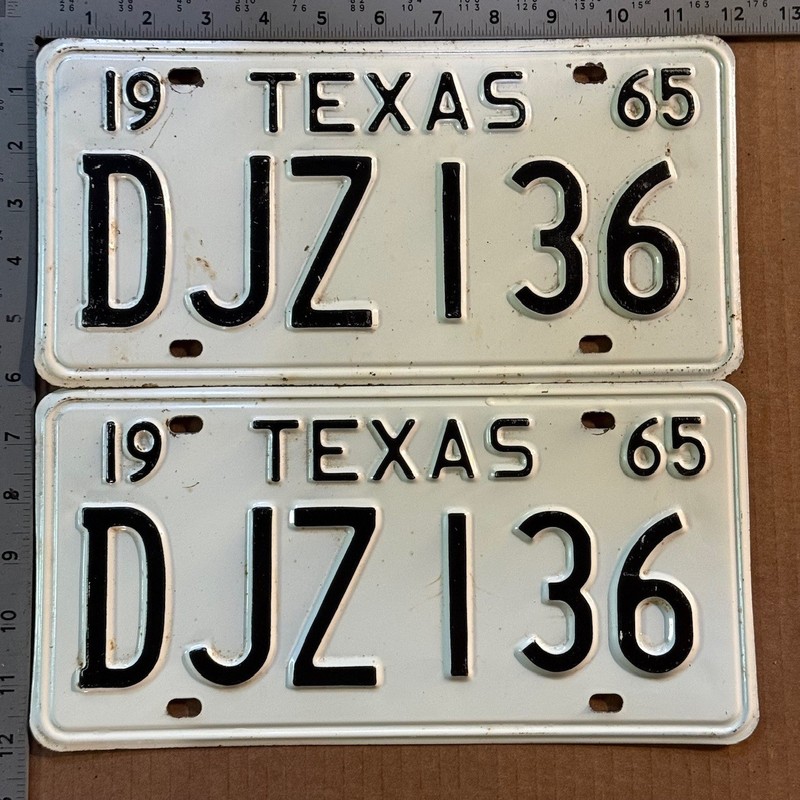 1965 Texas license plate pair DJZ 136 Ford Chevy Dodge 23505