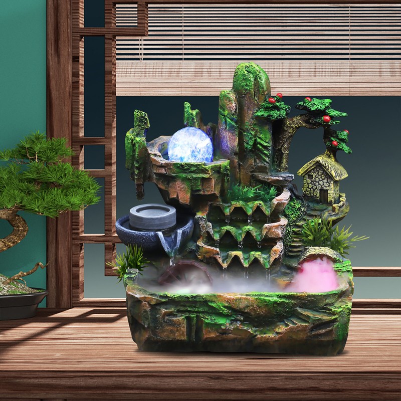 Tabletop Water Fountain Resin Rockery Waterfall Mist Water Feature Indoor
